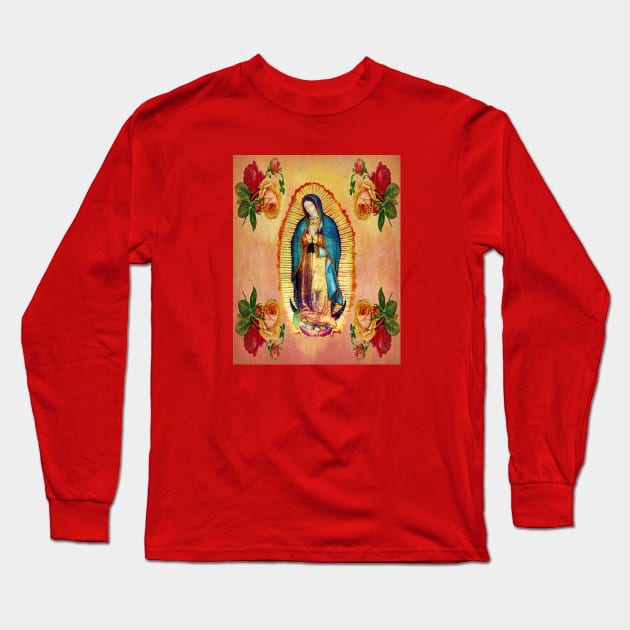 Our Lady of Guadalupe Virgin Mary and Roses Long Sleeve T-Shirt by hispanicworld